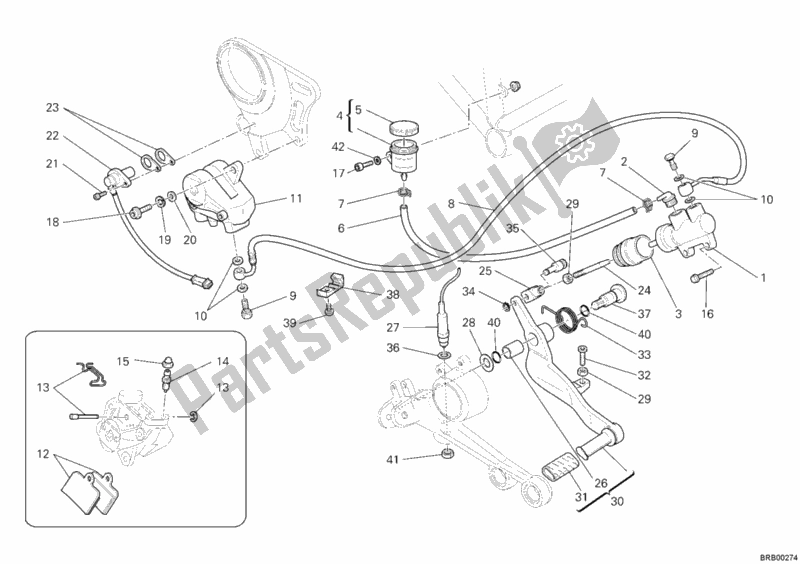 Tutte le parti per il Sistema Frenante Posteriore del Ducati Monster S4 RS Tricolore USA 998 2008